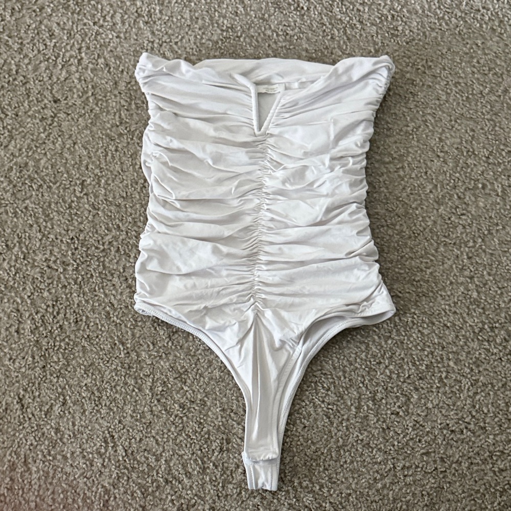 ZARA White Ruched Bandeau Bodysuit